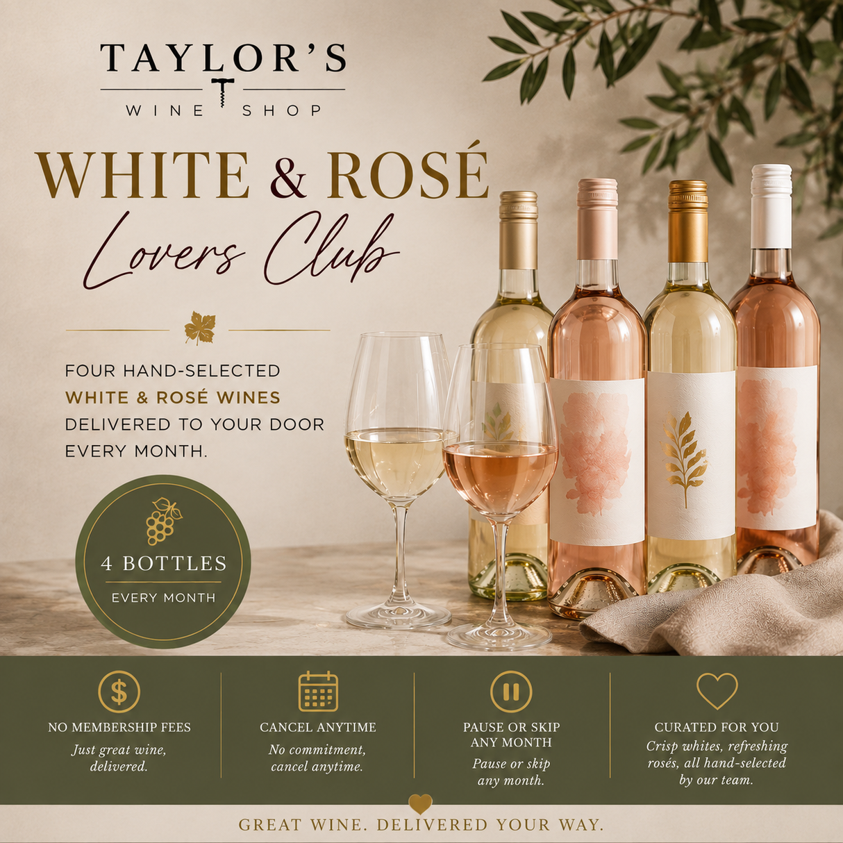Monthly Subscription "White & Rose Wine Lovers" - 4 Bottles - Taylor's Wine Shop