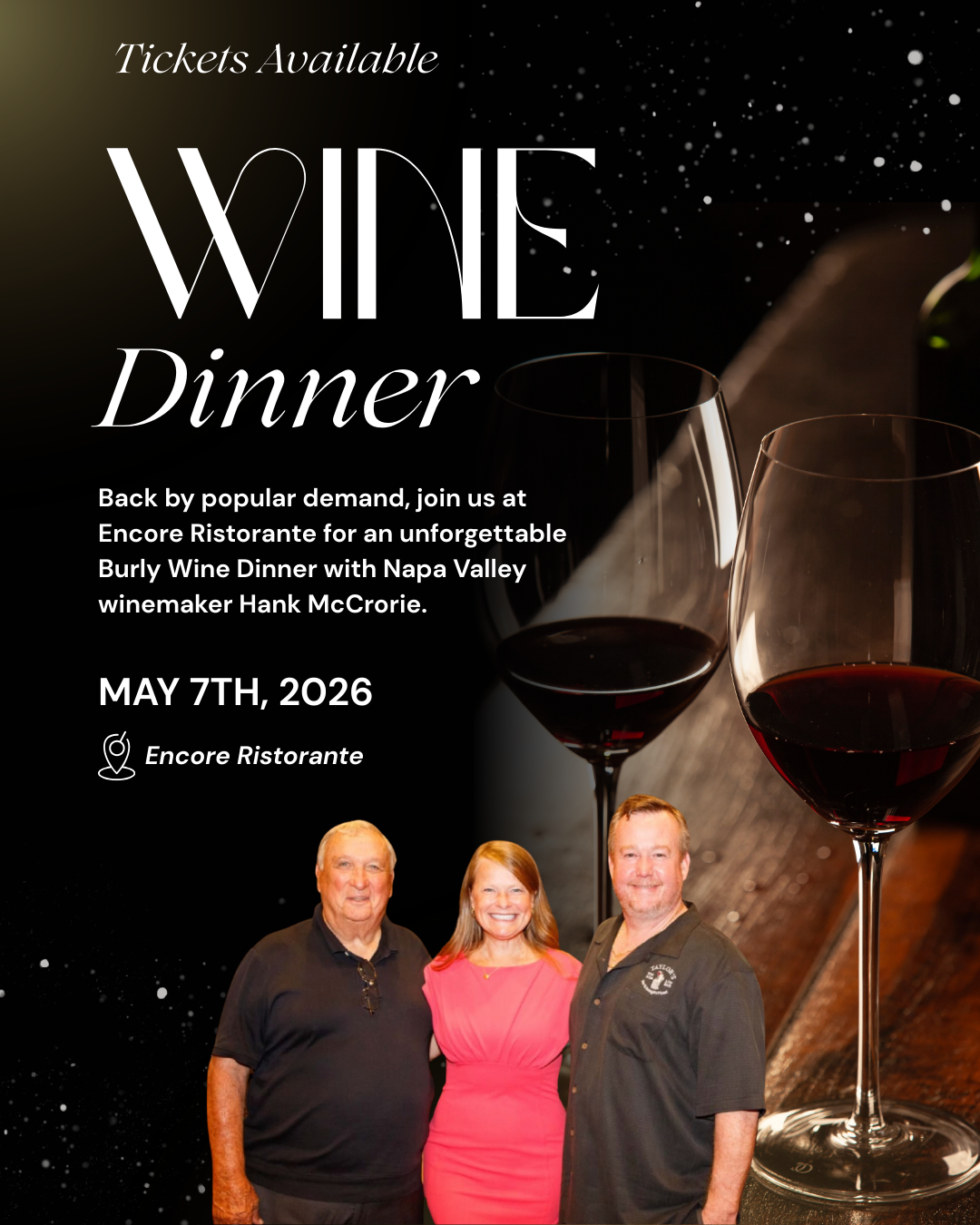 Burly Wine Dinner with Hank McCrorie at Encore - May 7, 2026 - Taylor's Wine Shop