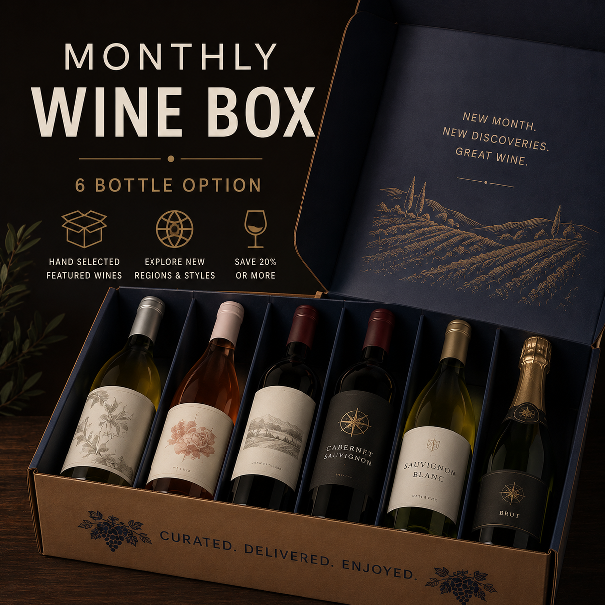 Monthly Subscription Wine Box - 6 Bottle Option