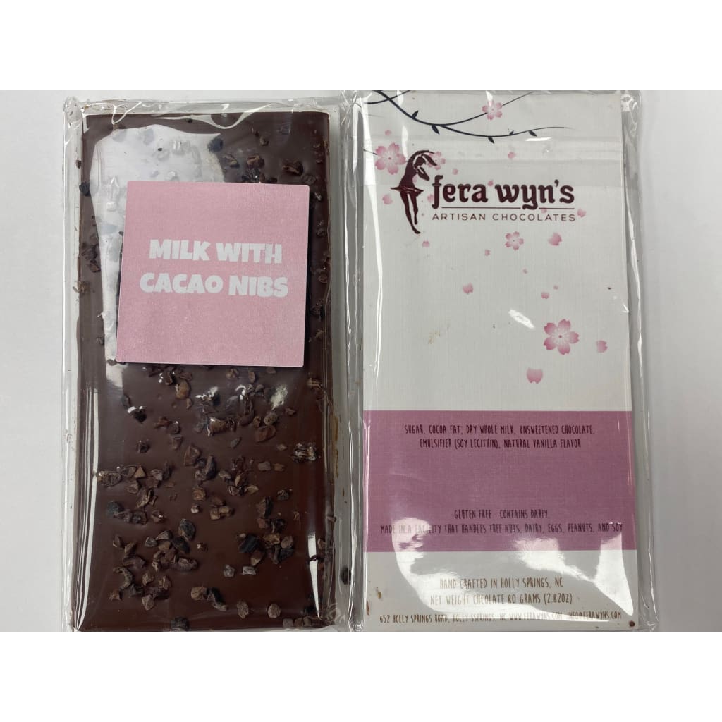 Fera’Wyn’s Artisan Chocolate Bars Milk with Cocoa Nibs Chocolate